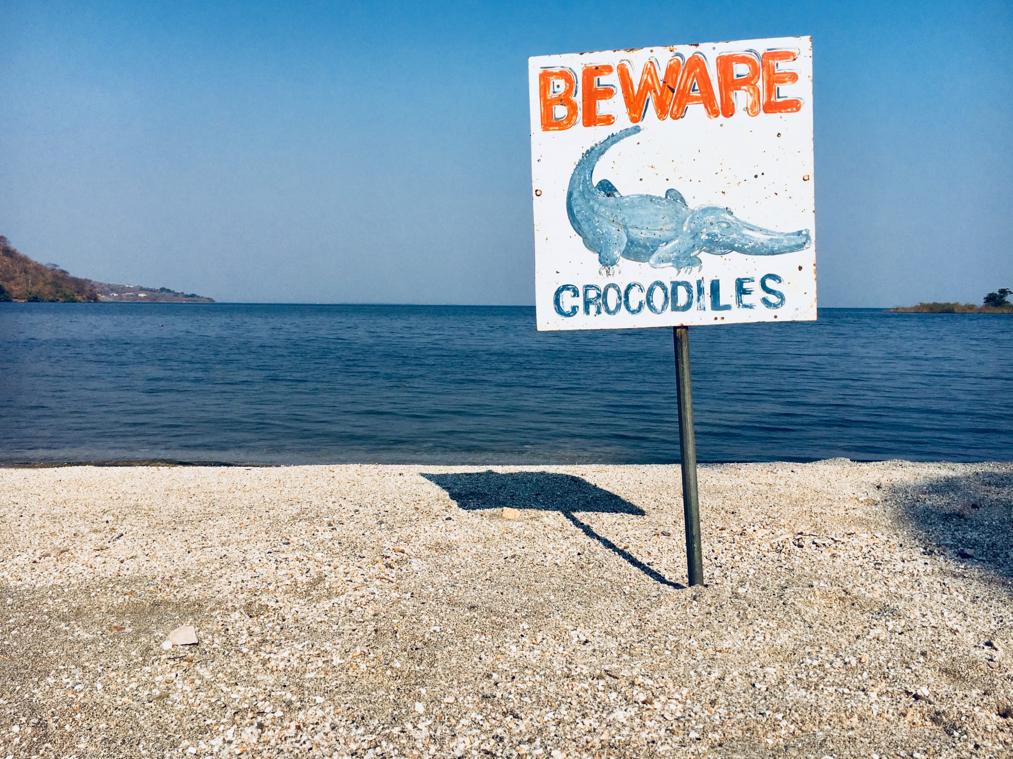 Beware! Crocodiles, Lake Kariba, Zambia.